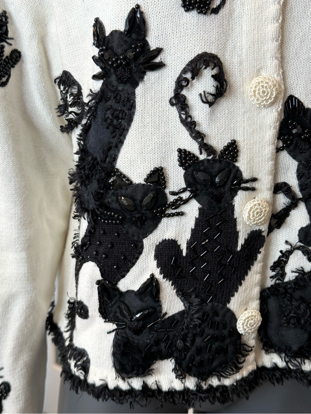 Vintage Michael Simon Knit Black Cat Button up Cardigan size XL Grannycore - Picture 7 of 15